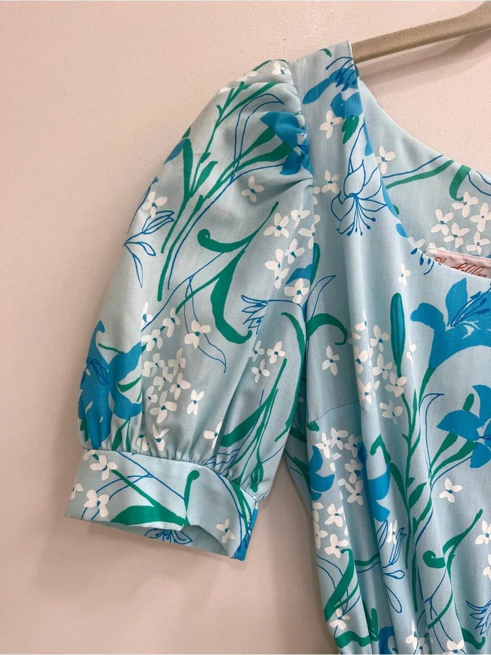 Vintage Lilly Pulitzer 80’s cotton midi dress light blue floral basket weave hem - Picture 16 of 16